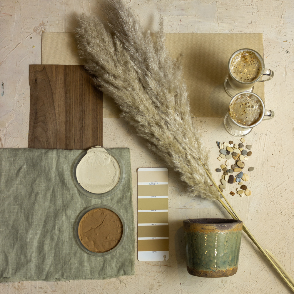 Mood board in a neutral palette for interior design